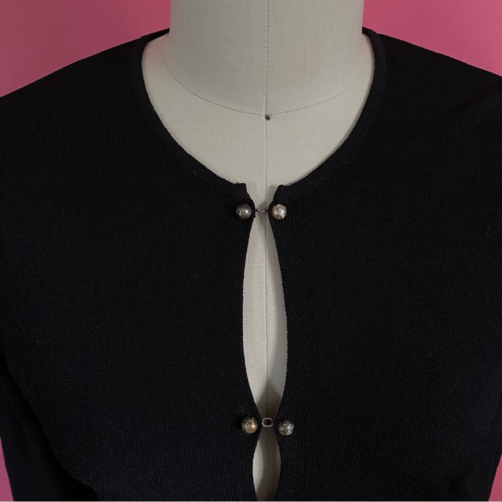 Vintage 90s/Y2K Nude Coquette made in Italy Goth Witchy Rib Knit Cardigan ~XS-S - Picture 7 of 9